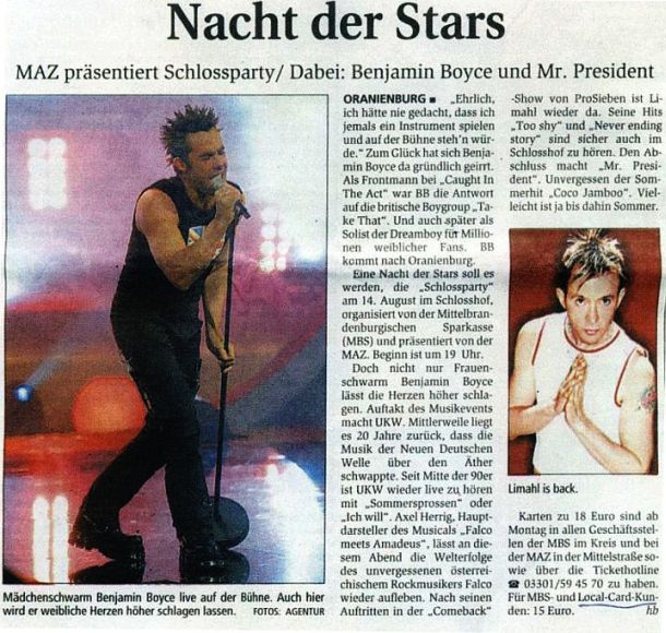 Limahl in der M&auml;rkischen Allgemeinen Zeitung